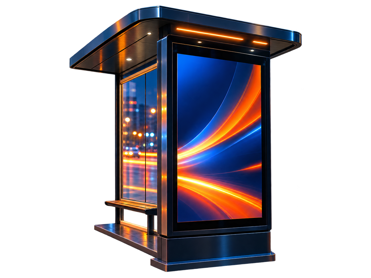 A digital screen built into a bus shelter