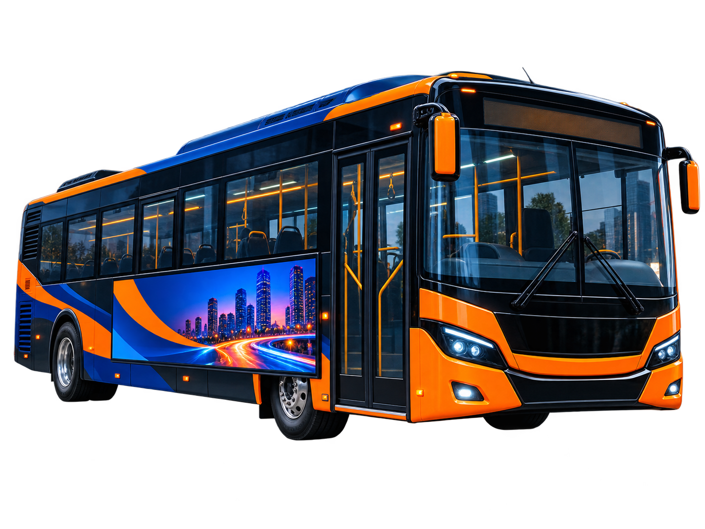 A city bus with a digital ad screen on its side panel